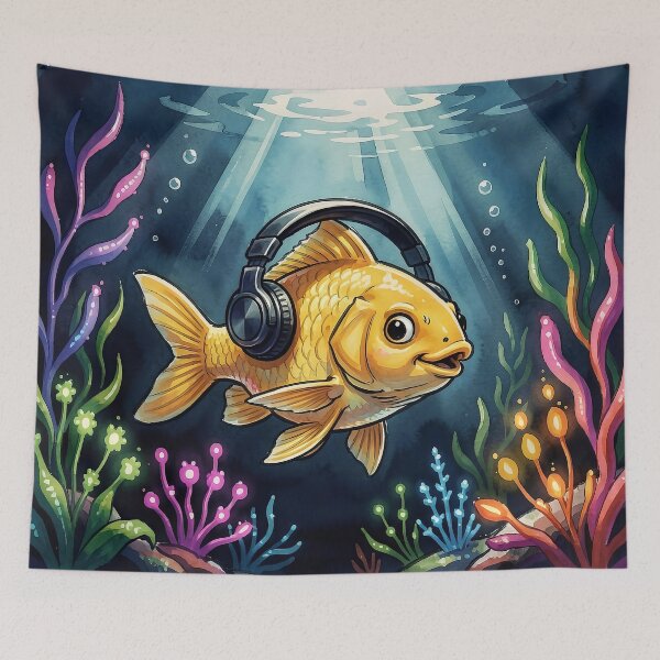 Item preview, Goldfish Listening to Music designed and sold by Serene Strokes Art.
