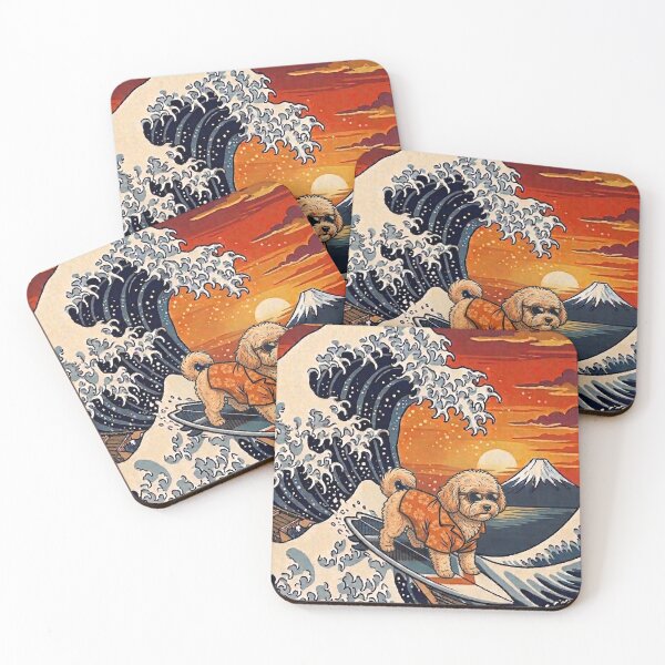 Item preview, Funny Maltipoo Surfer Kanagawa Wave Japanese Sunset Vintage Mom Dad Kids designed and sold by FurryHavenPH.