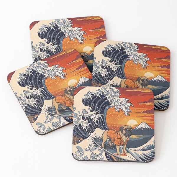 Item preview, Funny Mastiff Surfer Kanagawa Wave Japanese Sunset Vintage Mom Dad Kids designed and sold by FurryHavenPH.