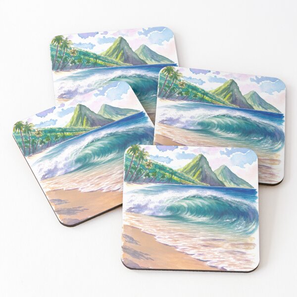 Item preview, St Lucia Beach Wave Painting – Pitons Sunset Art Print, Caribbean Ocean Wall Art, Travel Gift designed and sold by artshop77.