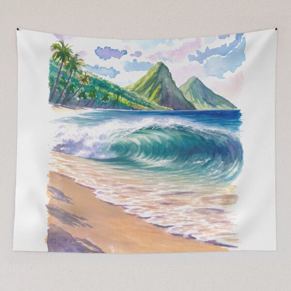 Item preview, St Lucia Beach Wave Painting – Pitons Sunset Art Print, Caribbean Ocean Wall Art, Travel Gift designed and sold by artshop77.