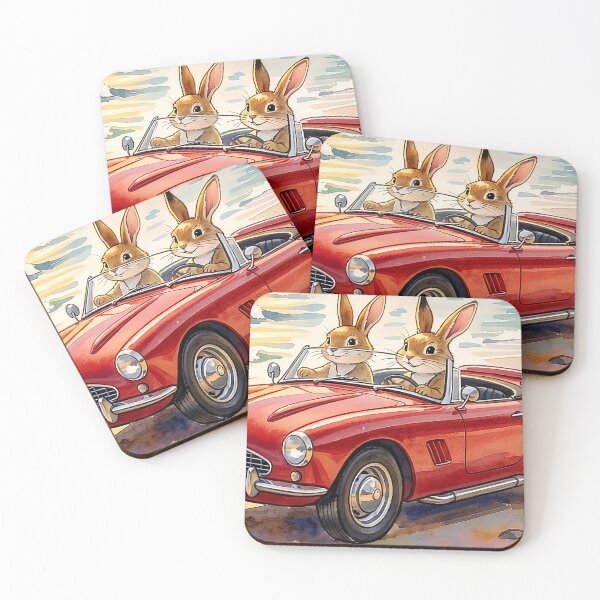 Item preview, Bunnies Driving a Classic Car designed and sold by Serene Strokes Art.