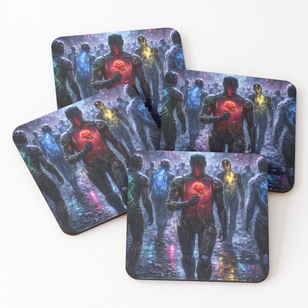 Item preview, Cyberpunk Emotion – Robot Holding Red Rose Art designed and sold by KnitOfShadoF.