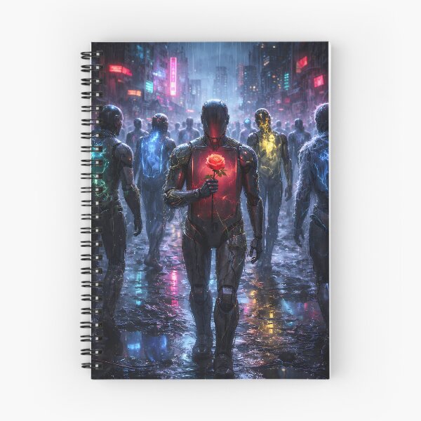 Item preview, Cyberpunk Emotion – Robot Holding Red Rose Art designed and sold by KnitOfShadoF.