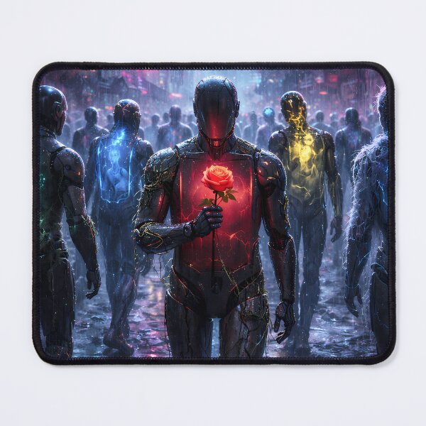 Item preview, Cyberpunk Emotion – Robot Holding Red Rose Art designed and sold by KnitOfShadoF.