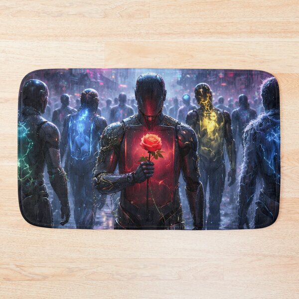 Item preview, Cyberpunk Emotion – Robot Holding Red Rose Art designed and sold by KnitOfShadoF.