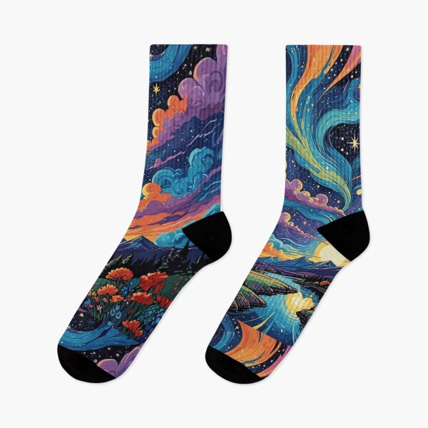 Item preview, Cosmic Valley: Aurora over the Starry Mountains designed and sold by Siriusvibes.