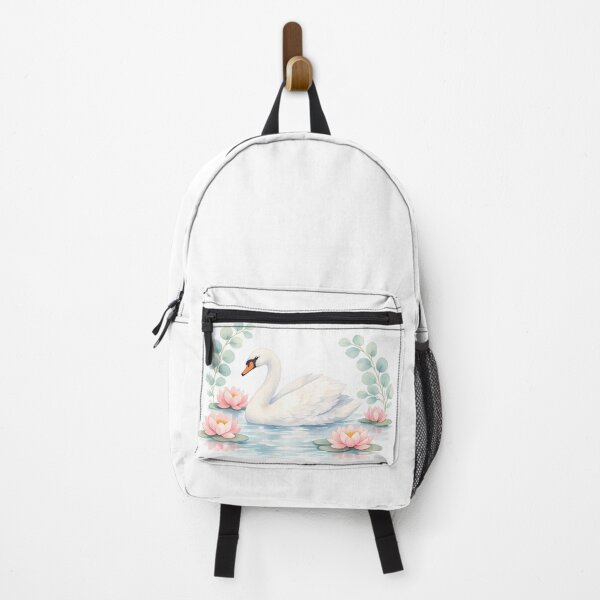 Item preview, White Swan with Lotus Flowers and Eucalyptus — Pastel Watercolor Botanical Art designed and sold by Art-Selling.