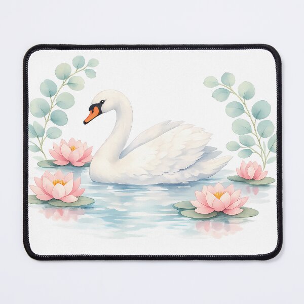 Item preview, White Swan with Lotus Flowers and Eucalyptus — Pastel Watercolor Botanical Art designed and sold by Art-Selling.