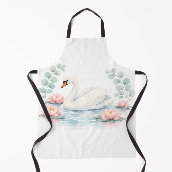 Item preview, White Swan with Lotus Flowers and Eucalyptus — Pastel Watercolor Botanical Art designed and sold by Art-Selling.