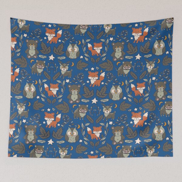 Item preview, Kawaii Magic Forest: Animal Pattern on a Blue Background designed and sold by Nekogobido.