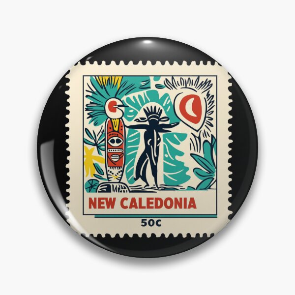Item preview, Vintage New Caledonia Postage Stamp Art - Kanak Totem & Tropical Flora designed and sold by tiigerdad.