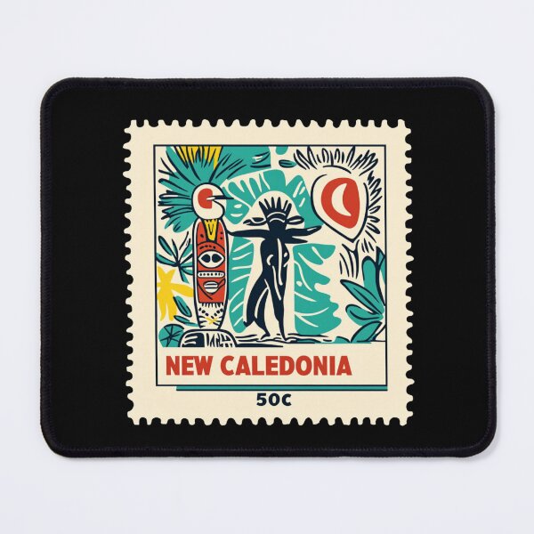 Item preview, Vintage New Caledonia Postage Stamp Art - Kanak Totem & Tropical Flora designed and sold by tiigerdad.