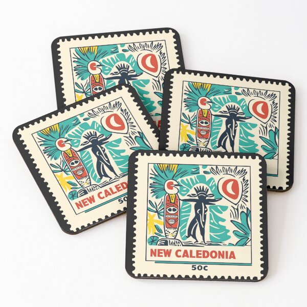 Item preview, Vintage New Caledonia Postage Stamp Art - Kanak Totem & Tropical Flora designed and sold by tiigerdad.