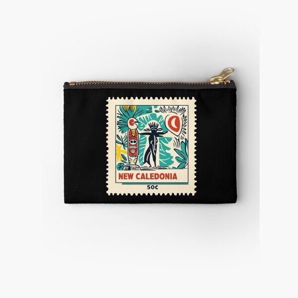 Item preview, Vintage New Caledonia Postage Stamp Art - Kanak Totem & Tropical Flora designed and sold by tiigerdad.