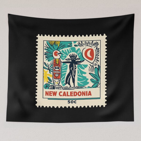 Item preview, Vintage New Caledonia Postage Stamp Art - Kanak Totem & Tropical Flora designed and sold by tiigerdad.
