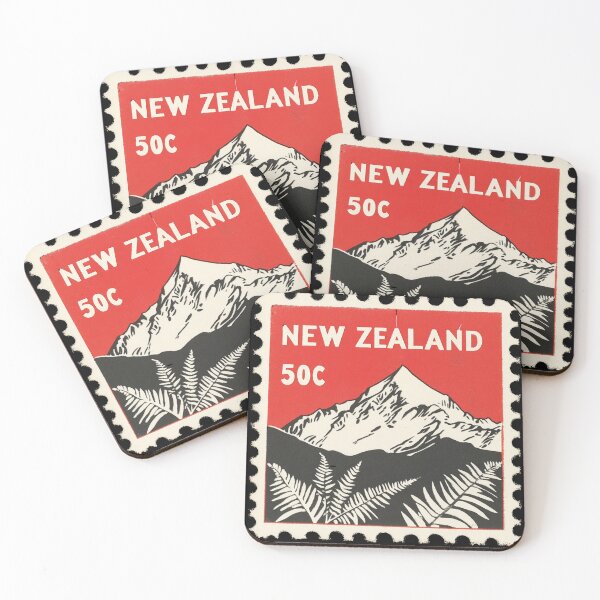 Artikelvorschau, Vintage-Briefmarkenmotiv aus Neuseeland – Mount Cook und Silberfarn entworfen und verkauft von tiigerdad.