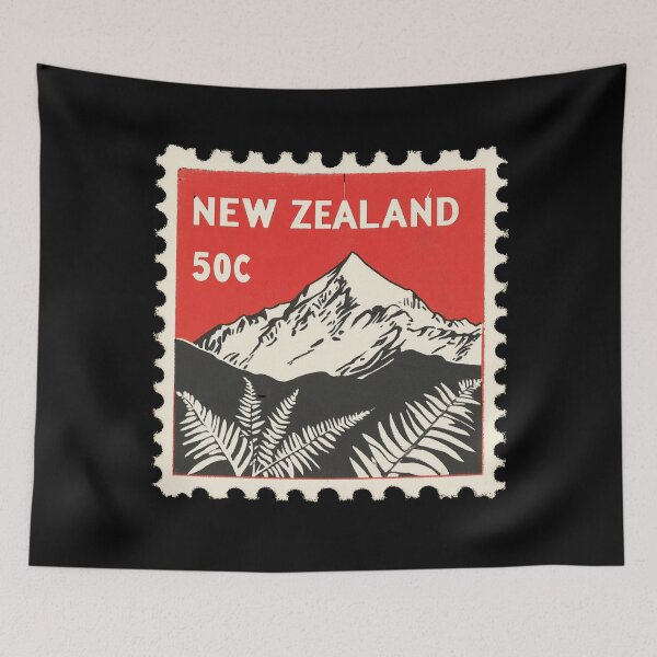 Item preview, Vintage New Zealand Postage Stamp Art - Mount Cook & Silver Fern designed and sold by tiigerdad.