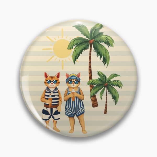 Item preview, Anthropomorphic Cat Couple on a Beach | Summer Vacation designed and sold by UnhingedBird.