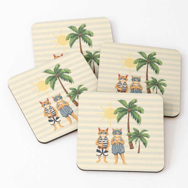 Item preview, Anthropomorphic Cat Couple on a Beach | Summer Vacation designed and sold by UnhingedBird.