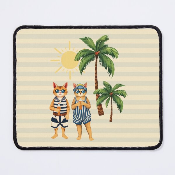Item preview, Anthropomorphic Cat Couple on a Beach | Summer Vacation designed and sold by UnhingedBird.