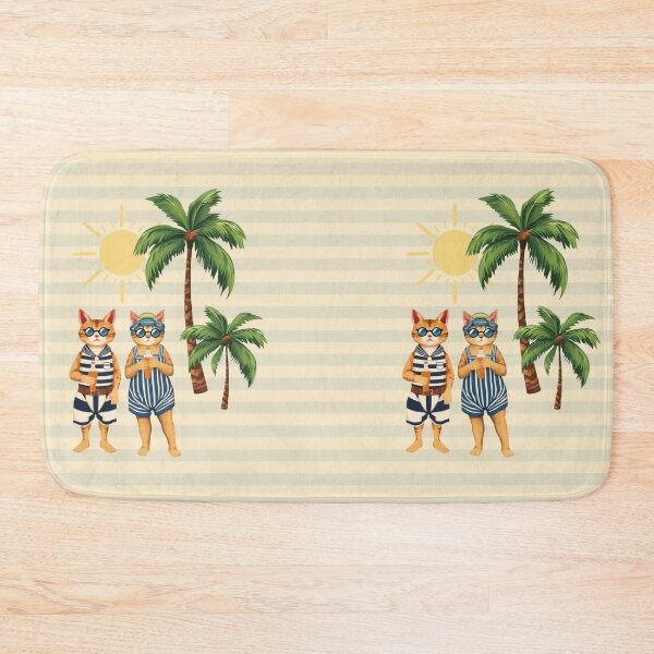 Item preview, Anthropomorphic Cat Couple on a Beach | Summer Vacation designed and sold by UnhingedBird.