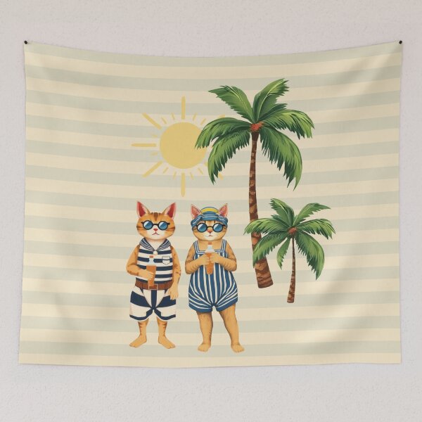 Item preview, Anthropomorphic Cat Couple on a Beach | Summer Vacation designed and sold by UnhingedBird.