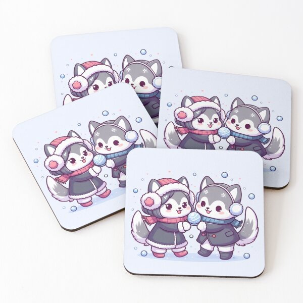 Item preview, Cute Winter Wolves Playing - Kawaii Husky Snow Illustration designed and sold by Good Vibes .