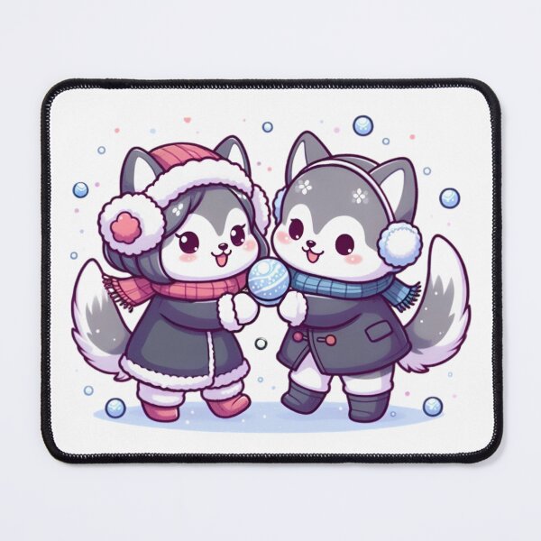 Item preview, Cute Winter Wolves Playing - Kawaii Husky Snow Illustration designed and sold by Good Vibes .