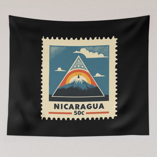 Item preview, Vintage Nicaragua Postage Stamp Art - Volcano & Rainbow designed and sold by tiigerdad.