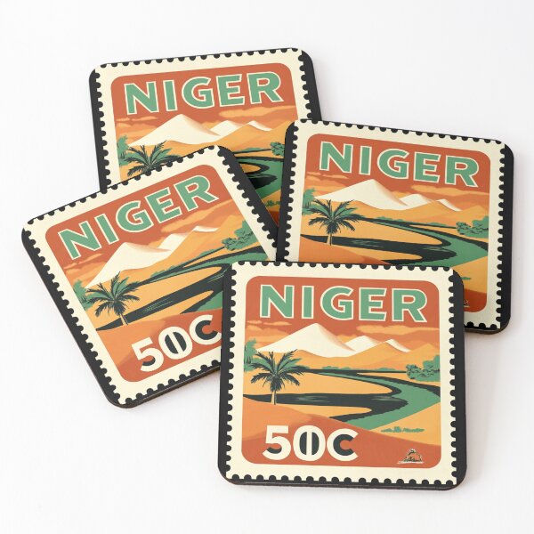 Item preview, Vintage Niger Postage Stamp Art - Saharan Dunes & River Oasis designed and sold by tiigerdad.