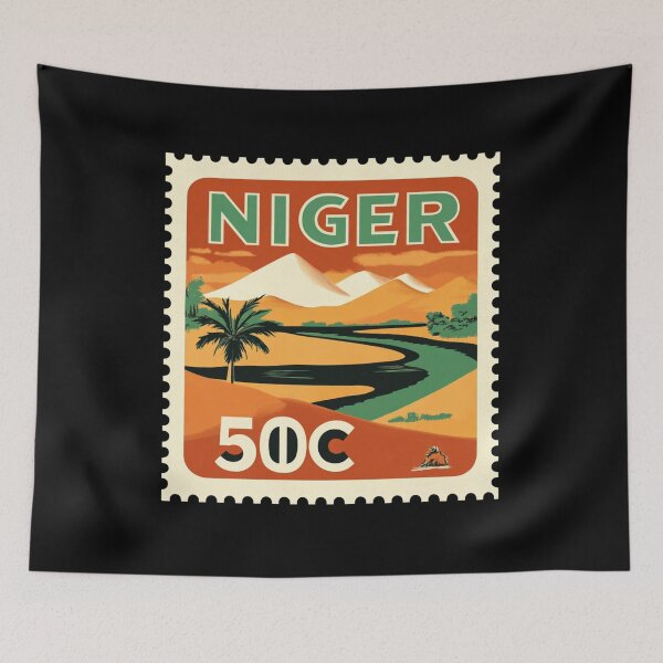 Item preview, Vintage Niger Postage Stamp Art - Saharan Dunes & River Oasis designed and sold by tiigerdad.