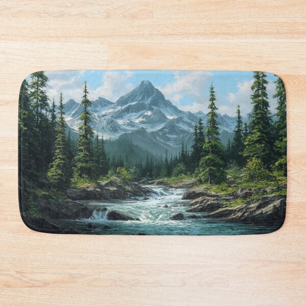 Item preview, Pacific Northwest mountain scape with a s cascading river  designed and sold by PandaKunst.