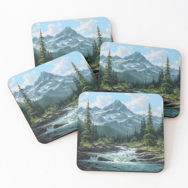 Item preview, Pacific Northwest mountain scape with a s cascading river  designed and sold by PandaKunst.