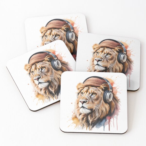 Item preview, Cool Lion with Headphones and Beanie – Colorful Street Art Animal Design designed and sold by ArcticFoxStudio.