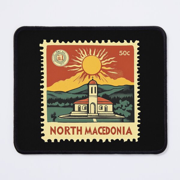 Item preview, Vintage North Macedonia Postage Stamp Art - Sun & Orthodox Church designed and sold by tiigerdad.