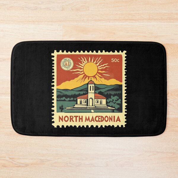 Item preview, Vintage North Macedonia Postage Stamp Art - Sun & Orthodox Church designed and sold by tiigerdad.