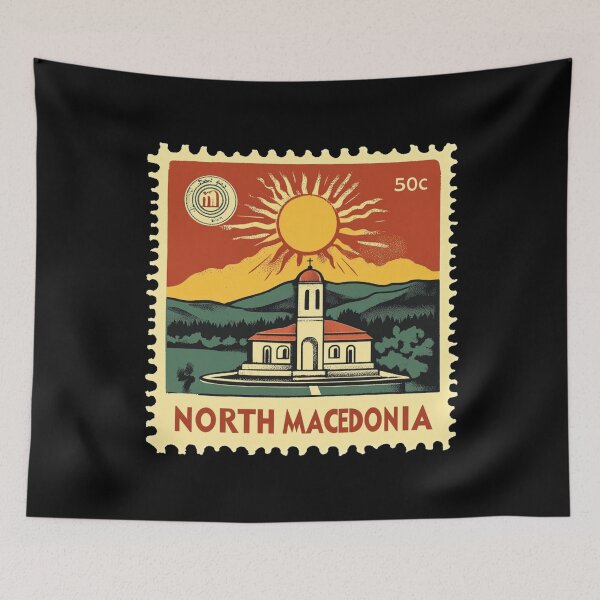 Item preview, Vintage North Macedonia Postage Stamp Art - Sun & Orthodox Church designed and sold by tiigerdad.