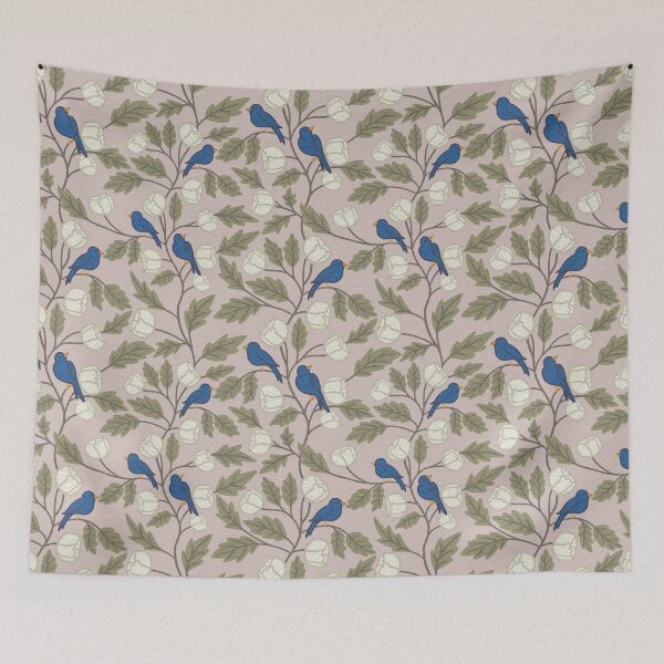 Item preview, Blue Birds and Flowers: Charcoal Spring Motif designed and sold by Nekogobido.