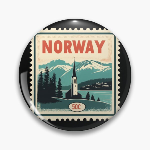 Item preview, Vintage Norway Postage Stamp Art - Fjord & Stave Church designed and sold by tiigerdad.