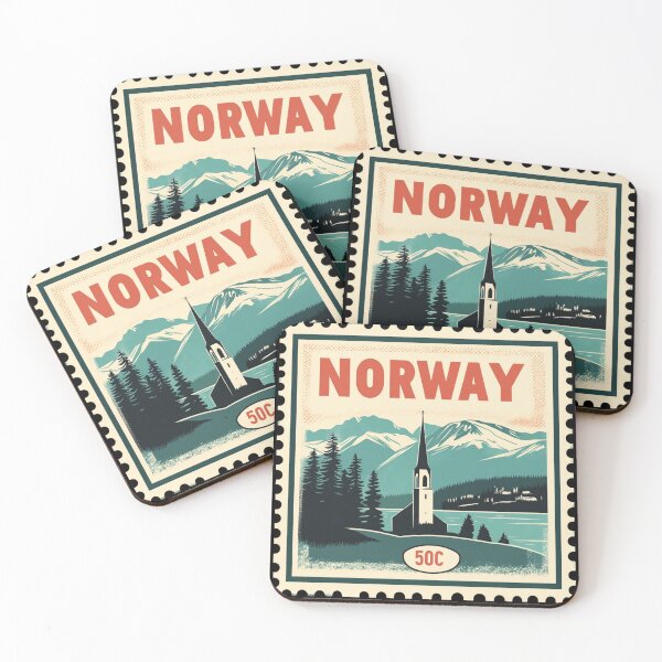 Item preview, Vintage Norway Postage Stamp Art - Fjord & Stave Church designed and sold by tiigerdad.