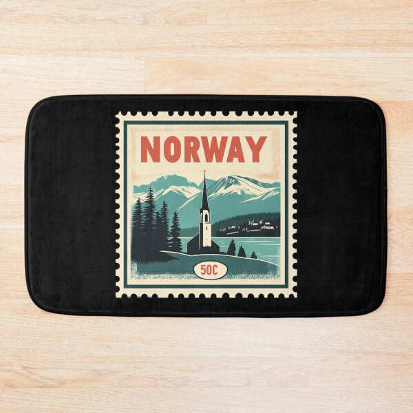 Item preview, Vintage Norway Postage Stamp Art - Fjord & Stave Church designed and sold by tiigerdad.