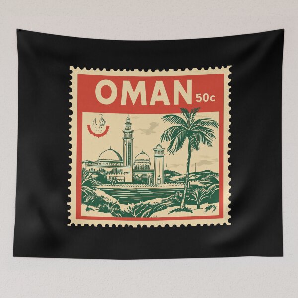 Item preview, Vintage Oman Postage Stamp Art - Grand Mosque & Desert Palm designed and sold by tiigerdad.