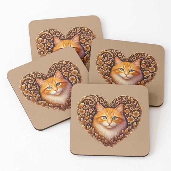 Item preview, Majestic Orange Cat in Ornate Golden Heart Frame designed and sold by Good Vibes .