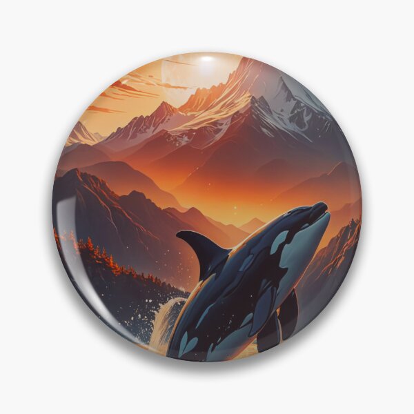 Item preview, Majestic Orca Breaching at Fiery Mountain Sunset designed and sold by BeautifulVirtues.