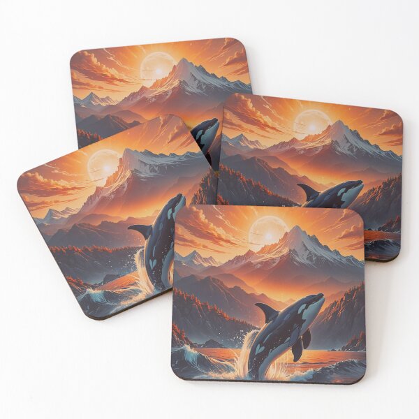 Item preview, Majestic Orca Breaching at Fiery Mountain Sunset designed and sold by BeautifulVirtues.