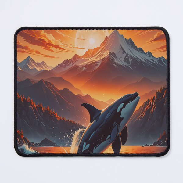 Item preview, Majestic Orca Breaching at Fiery Mountain Sunset designed and sold by BeautifulVirtues.