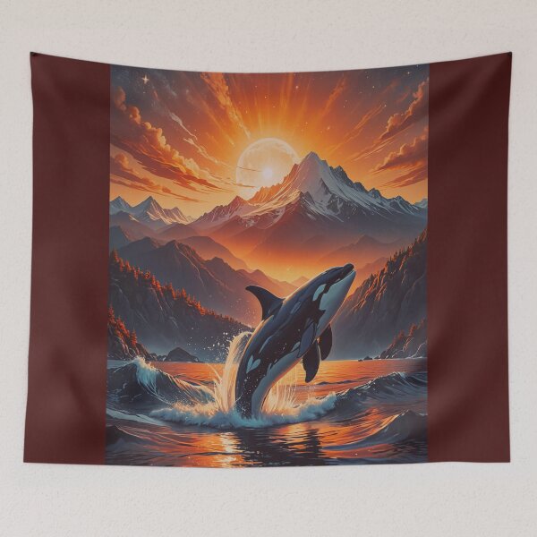 Item preview, Majestic Orca Breaching at Fiery Mountain Sunset designed and sold by BeautifulVirtues.