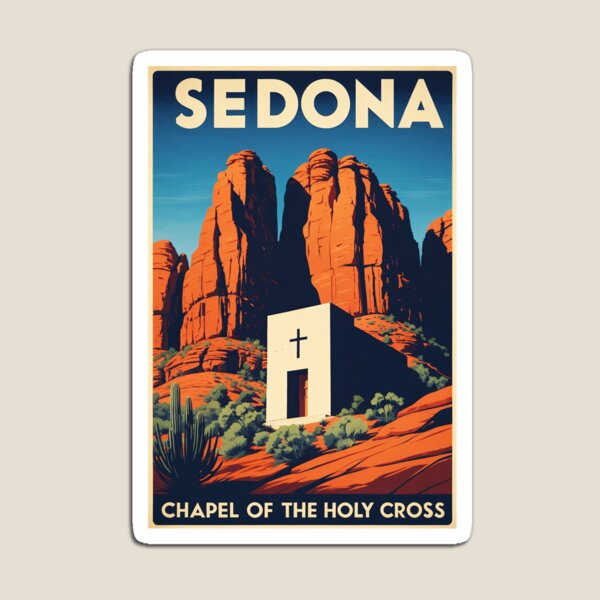 Item preview, Sedona Chapel of the Holy Cross Retro Travel Art Print designed and sold by bobparduephoto.