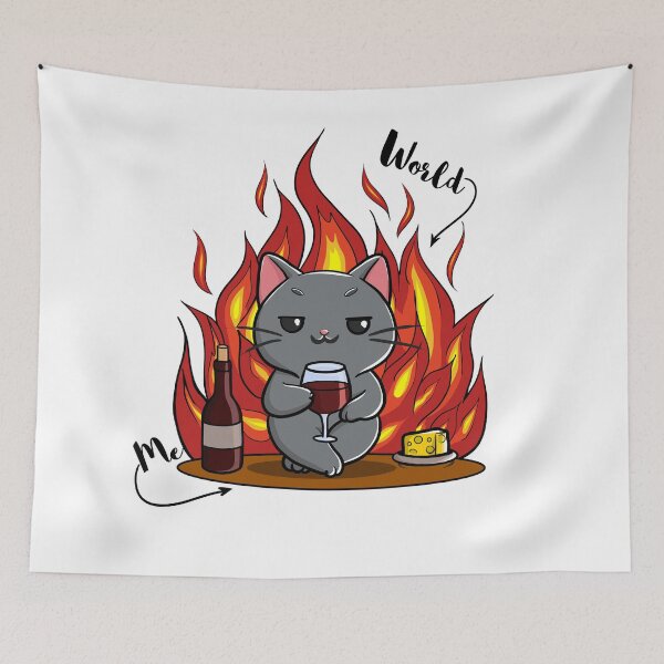 Item preview, World On Fire Cat | This Is Fine Cat Meme Wine Cat Design designed and sold by BlackCat Vibe.